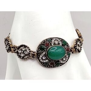Bohemian Style Rhinestone Bangle Bracelet with Larger Center Medallion